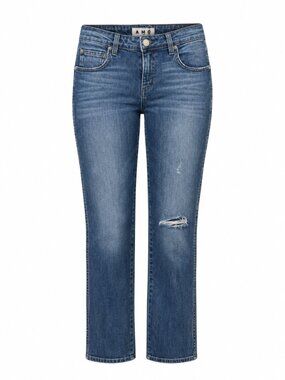 AMO Kate Seaside Destroy Distressed Cropped Straight Jeans Size 27